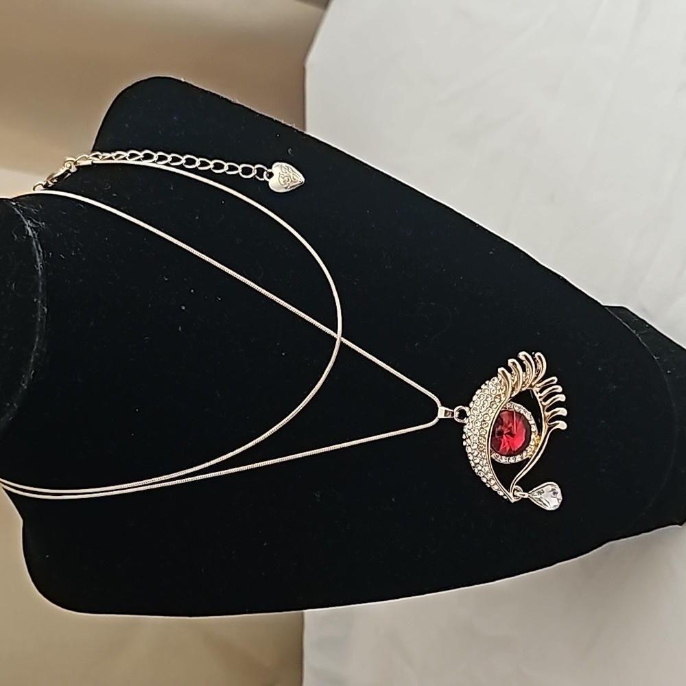 Crystal Tear Drop Evil Eye Statement Necklace - Picture 8 of 17
